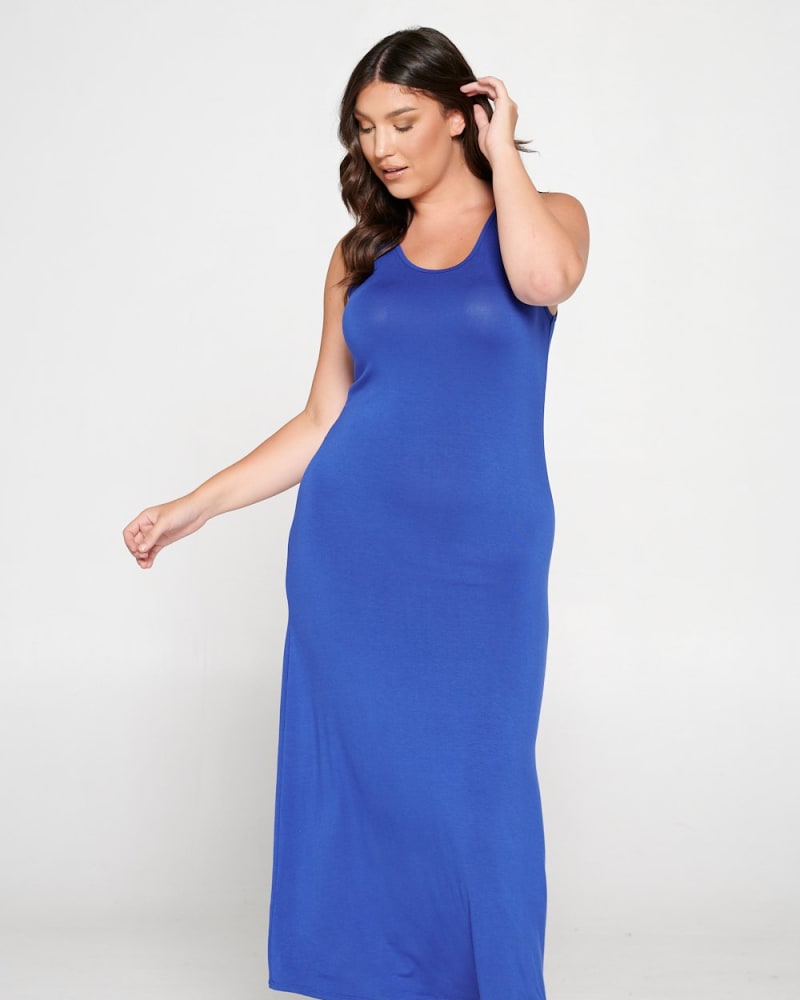 Front of a model wearing a size 2X Naomi Everyday Maxi Dress in Ink Royal by L I V D. | dia_product_style_image_id:240567